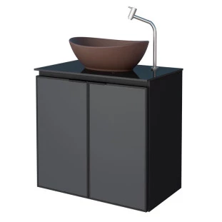 Gabinete Para Banheiro Preto Aço Umbu Tampo Vidro Com Cuba Bali Marrom Cozimax 