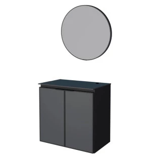Conjunto Banheiro Aço Gabinete Umbu 60 Tampo Vidro Com Espelho Luna Cozimax Preto