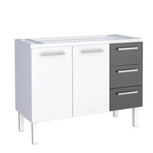 Gabinete de Aço Para Pia de 120cm Vênus 3 Gavetas Cozimax Branco/Preto