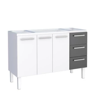 Gabinete de Aço Para Pia de 140cm Vênus 3 Gavetas Cozimax Branco/Preto