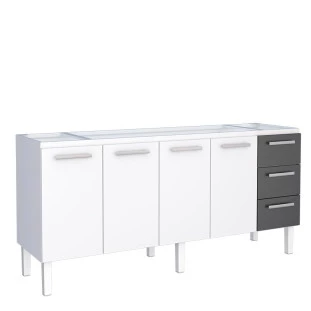 Gabinete de Aço Para Pia de 200cm Vênus 3 Gavetas Cozimax Branco/Preto
