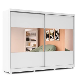 Guarda Roupa Grande 2 Portas com Espelho 100% MDF 278x239x63 Apolo Gelius Branco