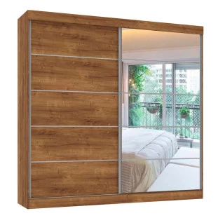 Guarda Roupa Camboriu 1 Porta de Espelho Mirarack Canela