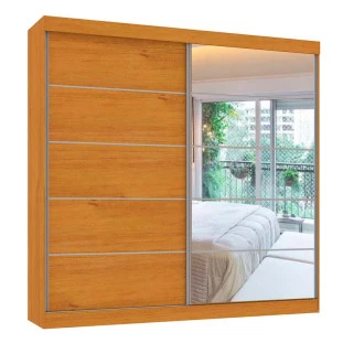 Guarda Roupa Camboriu 1 Porta de Espelho Mirarack Cedro