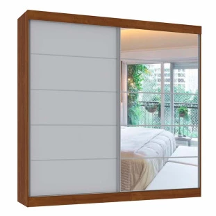 Guarda Roupa Camboriu 1 Porta de Espelho Mirarack Ipê/Off White