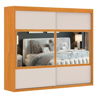 Guarda Roupa Portas de Correr Espelho Joinville Mirarack Cedro/Off White