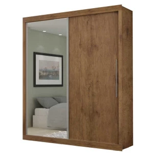 Guarda Roupa Portas de Correr 1 Porta de Espelho Pérola Gelius Madeirado
