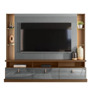 Estante Home Para TV 70 Polegadas 207cm Bilbao Lukaliam Cedro/Cinza Perolizado
