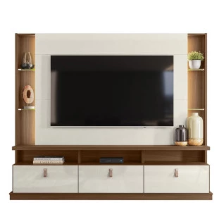 Estante Home Para TV 70 Polegadas 207cm Bilbao Lukaliam Cedro/Off White Perolizado