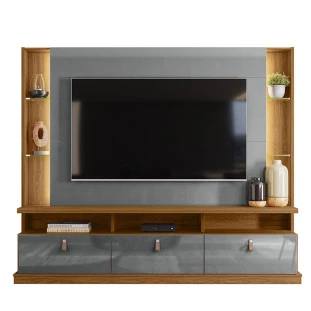Estante Home Para TV 70 Polegadas 207cm Bilbao Lukaliam Freijo/Cinza Perolizado