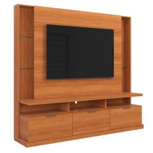 Estante Home Sala 207cm Para TV 70 Pol 3 Portas Bilbao Lukaliam Jequitiba