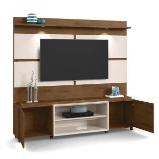 Estante Home Para TV 60 Polegadas Bless 1.8 Com LED Lukaliam Castanho/Off White