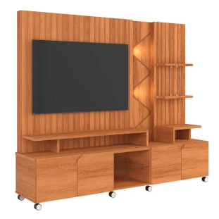 Estante Home 210cm Sala Para TV 55 Pol Com LED Cross 2.1 Lukaliam Jequitiba Frisado