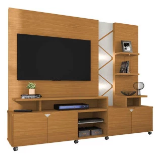 Estante Home Para TV 55 Polegadas Cross 2.1 Com LED Lukaliam Tauari/Off White