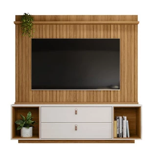 Rack Painel Home Ripado TV 75 Polegadas 183cm Dakar Lukaliam Freijo/Off White Perolizado