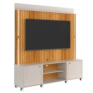 Estante Home Rack Painel Para TV 75 Pol 183cm Florença Lukaliam Off White/Freijo Ripado 3D