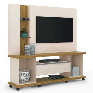 Estante Home Para TV 55 Polegadas Onix 1.8 Lukaliam Off White/Amêndoa