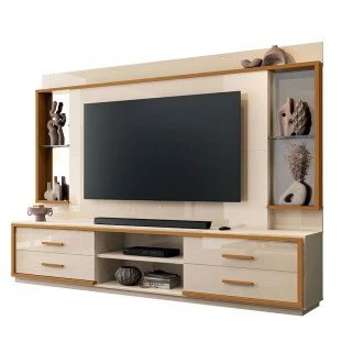 Home Para Sala 240cm TV 75 Polegadas 4 Gavetas Movie EAX Móveis Off White/Cedro