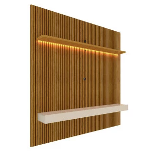 Home Painel Ripado 3D Para TV 70 Polegadas 180 x 250 Com LED Requinte Gelius Naturale/Off White