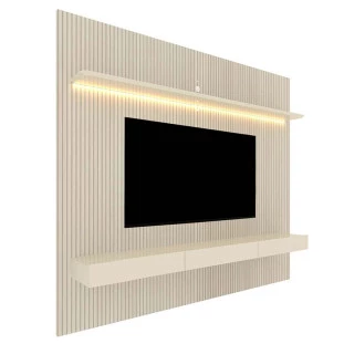 Home Painel Ripado 3D TV 75 Pol  224cm x 250cm Com LED Requinte Gelius Off White