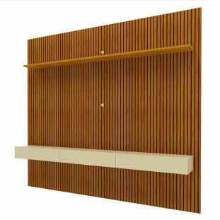 Home Painel Ripado 3D Para TV 75 Polegadas 224 x 220 Requinte Clean Gelius Naturale/Off White