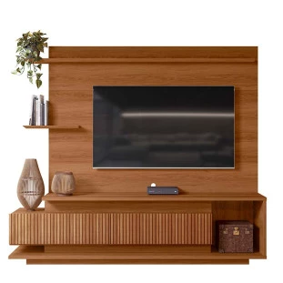 Estante Home Sala 210cm Para TV 65 Istambul Lukaliam Jequitiba Ripado 3D