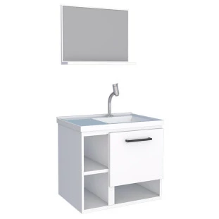 Conjunto Para Banheiro Aço Gabinete e Espelho Lichia 60 Cozimax Branco