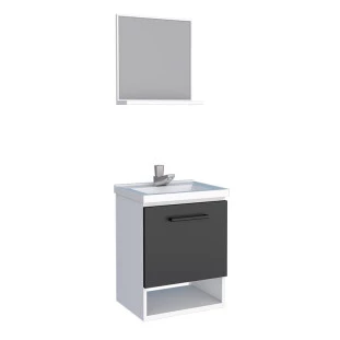 Conjunto Para Banheiro Aço Gabinete e Espelho Pitanga Mais 40 Cozimax Branco/Preto