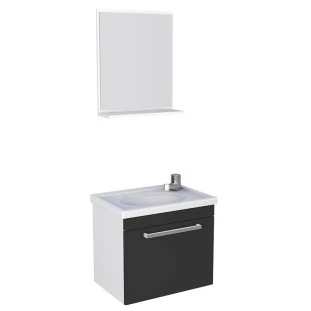 Conjunto Para Banheiro Madeira Gabinete e Espelho Ágata 45 Cozimax Branco/Preto