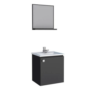 Conjunto Para Banheiro Aço Gabinete e Espelho Cacau 40 Cozimax Preto