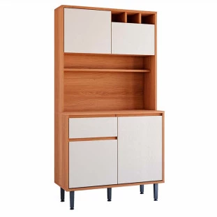 Kit Cozinha Pequena Completa 90x180cm Adega 4 Portas 1 Gaveta Soft Lukaliam Jequitiba/Areia