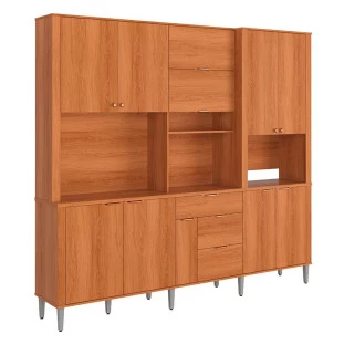Cozinha Grande Completa 240x220cm 10 Portas 3 Gavetas Astra 2.4 Lukaliam Jequitiba