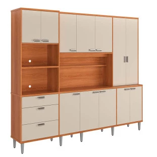 Cozinha Grande Completa 255x220cm 12 Portas 3 Gavetas Pulse 2.6 Lukaliam Jequitiba/Areia