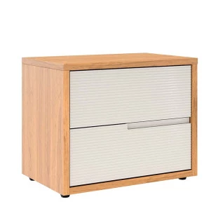 Mesa de Cabeceira 2 Gavetas Cava 100% MDF Concept Robel Freijo/Off White Frisado