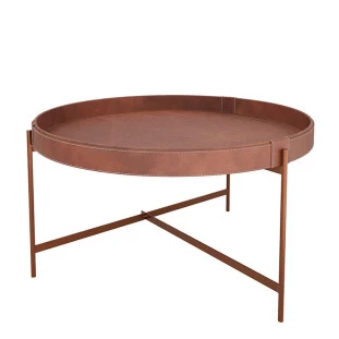 Mesa de Centro Redonda Couro Sintético 70x70x39 Decor Patrimar Marrom