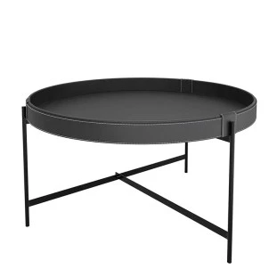 Mesa de Centro Redonda Couro Sintético 70x70x39 Decor Patrimar Preto