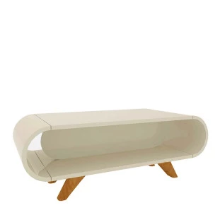 Mesa de Centro Design Exclusivo Nobre Pés de Madeira Gelius Off White