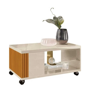 Mesa de Centro com Mesa Pra Notebook Prática EDN Off White/Cedro