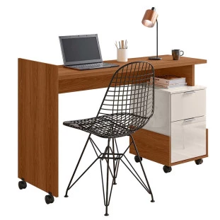 Mesa Para Escritório Estudos 2 Gavetas 138cm Alessa M1 Lukaliam Jequitiba/Off White