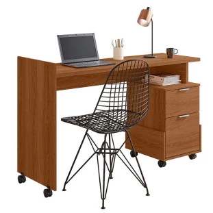 Mesa Para Escritório Estudos 2 Gavetas 138cm Alessa M1 Lukaliam Jequitiba