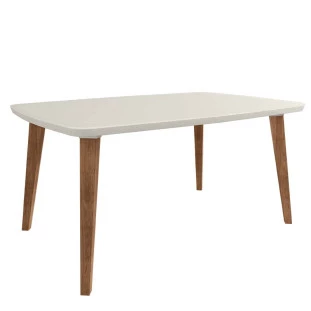 Mesa de Jantar Retrô Tampo Vidro 120x90x78 Pés Trapézio Jade RV Móveis Off White