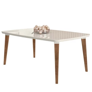 Mesa de Jantar Retrô Tampo Vidro 170x90x78 Pés Trapézio Jade Móveis Off White