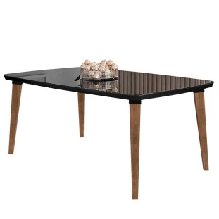 Mesa de Jantar Retrô Tampo Vidro 170x90x78 Pés Trapézio Jade RV Móveis Preto