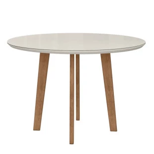 Mesa de Jantar Redonda Tampo Vidro 108x108 Pés Oblongo Turmalina RV Móveis Off White