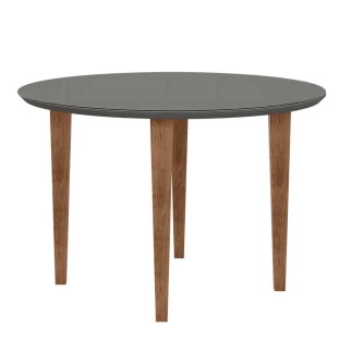 Mesa de Jantar Redonda Tampo Vidro 108x108 Pés Trapézio Turmalina RV Móveis Grafite