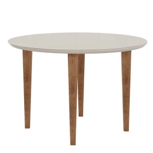 Mesa de Jantar Redonda Tampo Vidro 108x108 Pés Trapézio Turmalina RV Móveis Off White