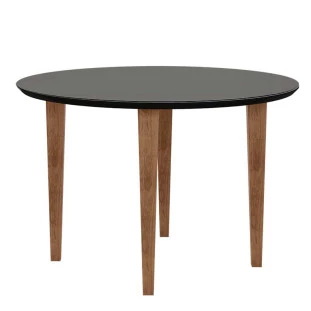 Mesa de Jantar Redonda Tampo Vidro 108x108 Pés Trapézio Turmalina RV Móveis Preto