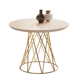 Mesa de Centro Pés Ferro 60 x 60 Redonda 8040 JB Bechara Pérola/Dourado