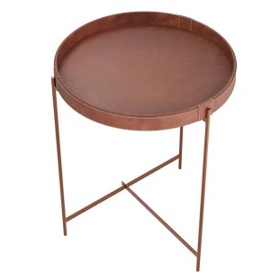 Mesa Lateral Redonda Couro Sintético 56x56x72 Decor Patrimar Marrom
