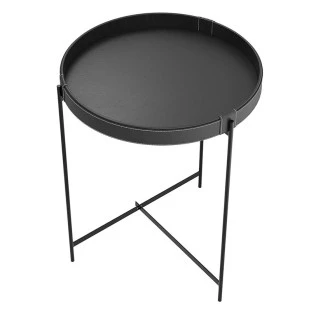 Mesa Lateral Redonda Couro Sintético 56x56x72 Decor Patrimar Preto
